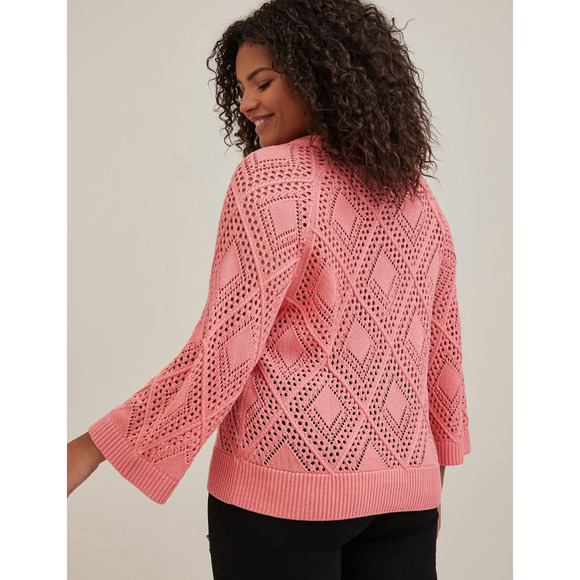 Torrid Pink Crew Neck Sweater with Intricate Knit Design - Picture 3 of 8